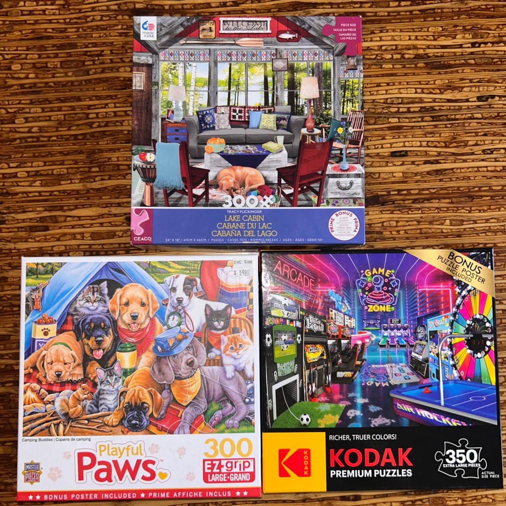 Mixed Puzzle Lot 3 300 350 Piece EZ‎ Grip Kodak Ceaco One Sealed All Complete